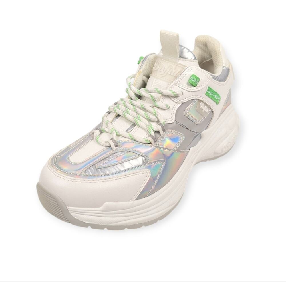 Buffalo B.NCE S2 White Silver Iridescent Lace Up Sneakers Size 7.5